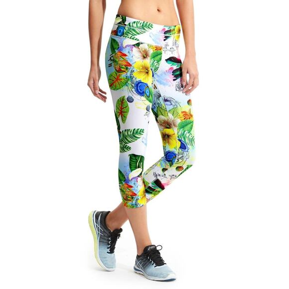 Athleta Sonar Crop Leggings Women XS Tropical Bay Leaf All Over Pull On Athletic - Picture 12 of 14